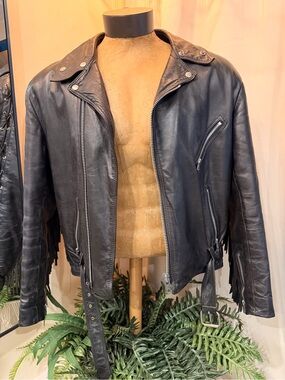 Men's Black Leather Moto Bomber Jacket with Zip Pockets